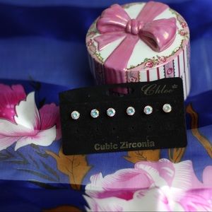 Cubic Zirconia Iridescent Studs 3 Pairs